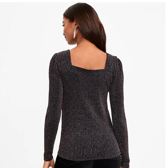 Loft Multicolor Shimmer Square Neck Long Sleeve Top - Picture 3 of 6